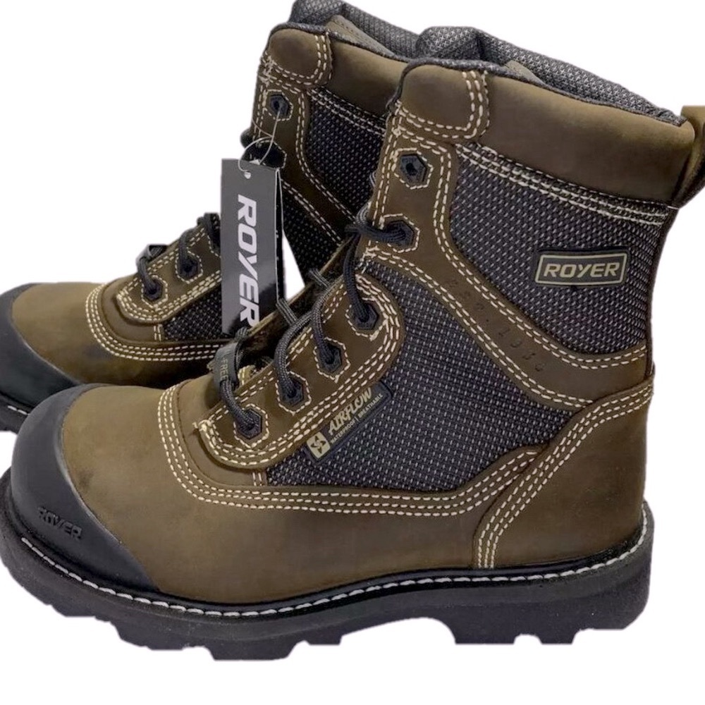 NEW ROYER 8" FLX Brown Composite Safety Toe Mens Size 9 Lace Up Leather Boot
